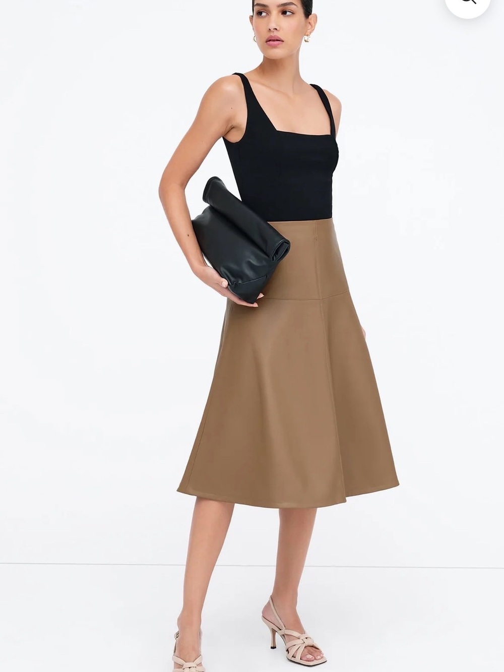 Marcella Lexi Vegan Leather A-Line Midi Skirt in Latte